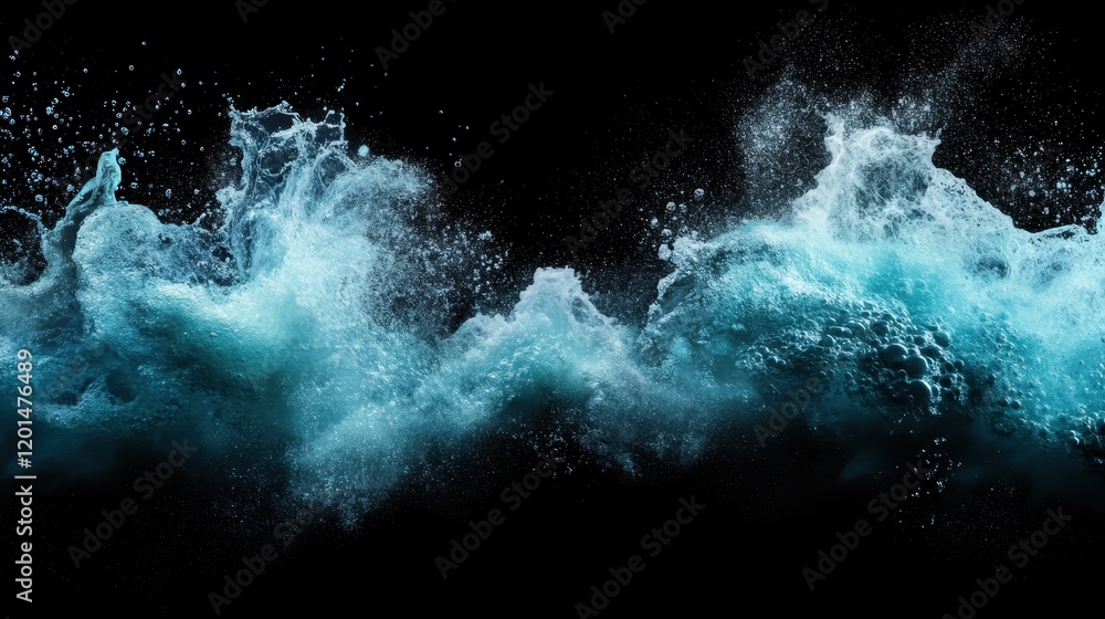 An impressive turbulent ocean wave displays a vibrant blend of aquamarine hues contrasting against a dark backdrop, evoking power and serenity in nature's beauty. An impressive turbulent ocean wave displays a vibrant blend of aquamarine hues contrasting against a dark backdrop, evoking power and serenity in nature's beauty.