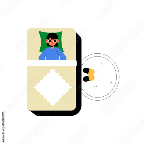 Child Sleeping In Bed, Flat Vector Illustration Symbolizing Rest, Relaxation, And Comfort, Isolated On White Background