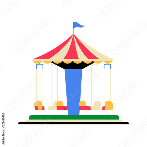 Colorful Carousel In Flat Vector Illustration Symbolizing Amusement, Fun, And Carnival Spirit, Isolated On White Background.