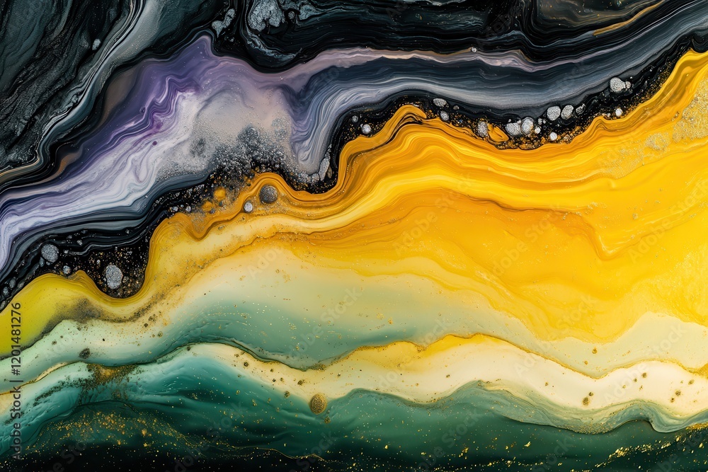 Abstract Watercolor Textures Blending Together in Vibrant Hues of Yellow, Green, Black, and Purple Creating a Unique Art Piece for Modern Decor Abstract Watercolor Textures Blending Together in Vibrant Hues of Yellow, Green, Black, and Purple Creating a Unique Art Piece for Modern Decor