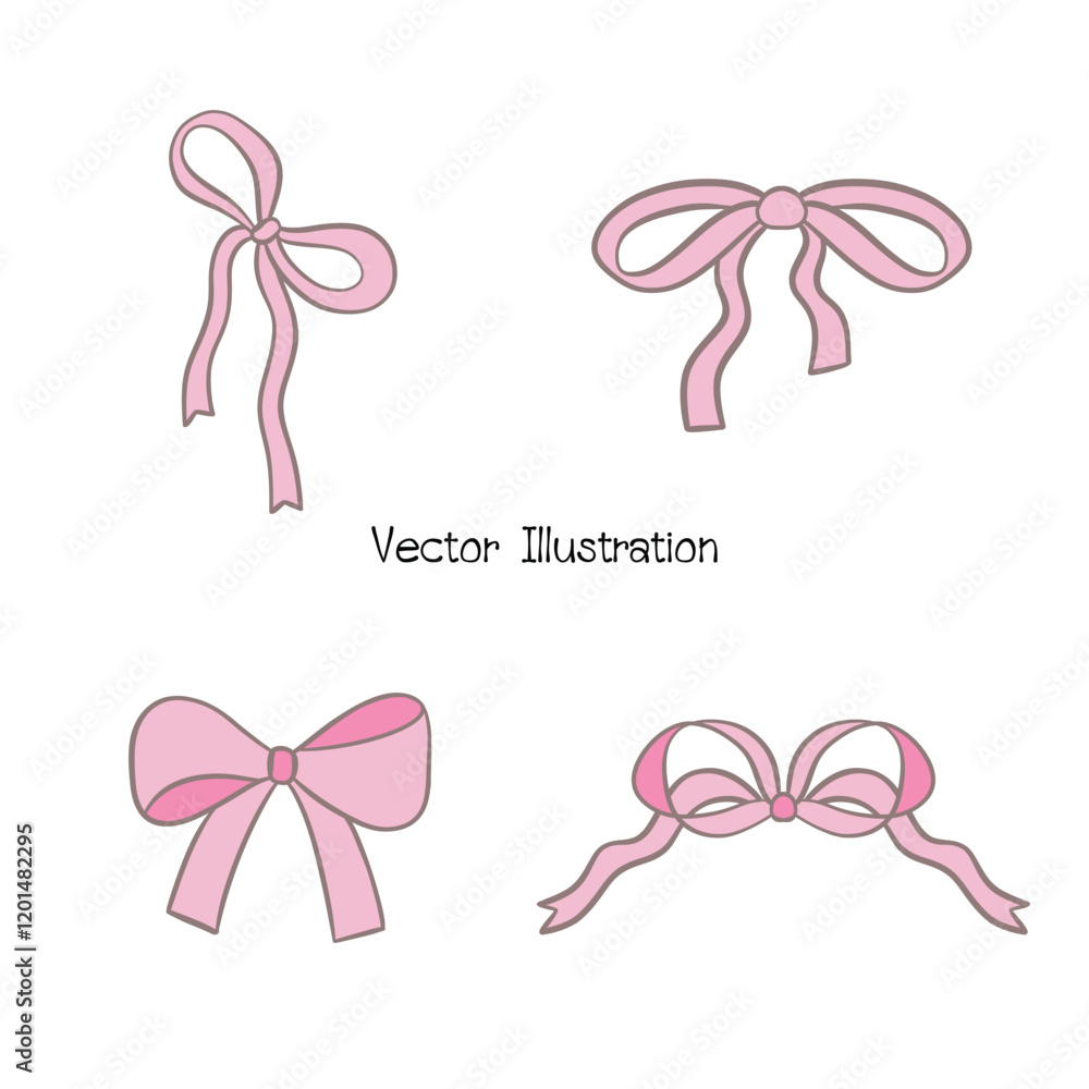 Whimsical Hand-Drawn Bows, Valentine's Day Vector Illustration Whimsical Hand-Drawn Bows, Valentine's Day Vector Illustration