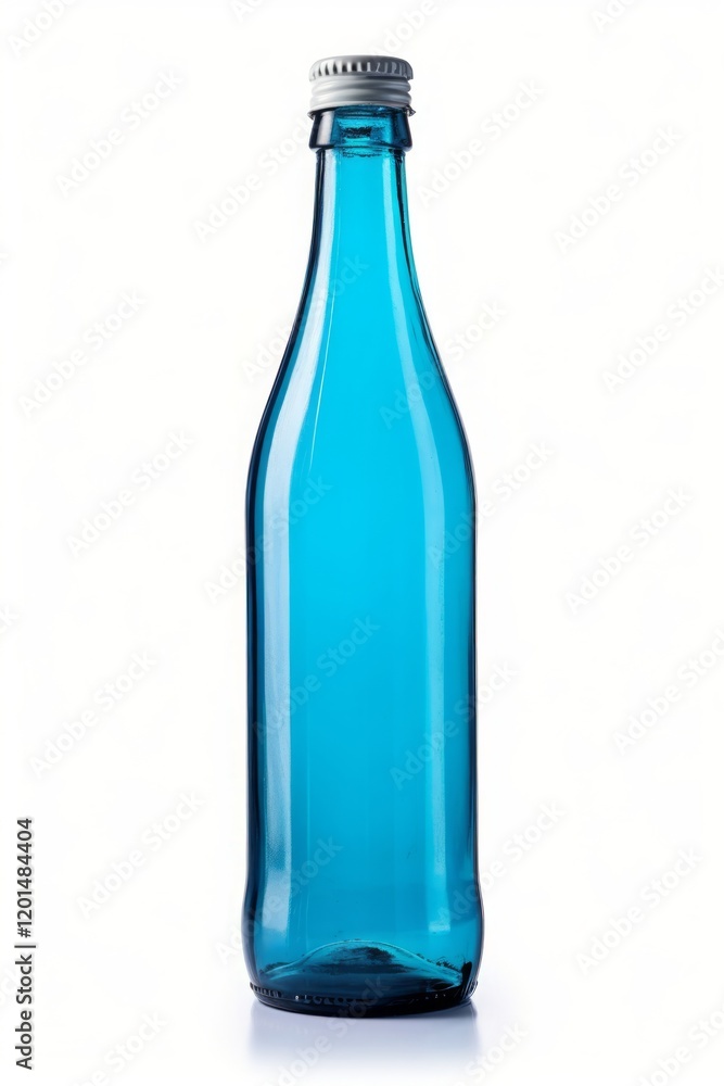 Blue glass bottle of water isolated on the white. Metal cork. Blue glass bottle of water isolated on the white. Metal cork.