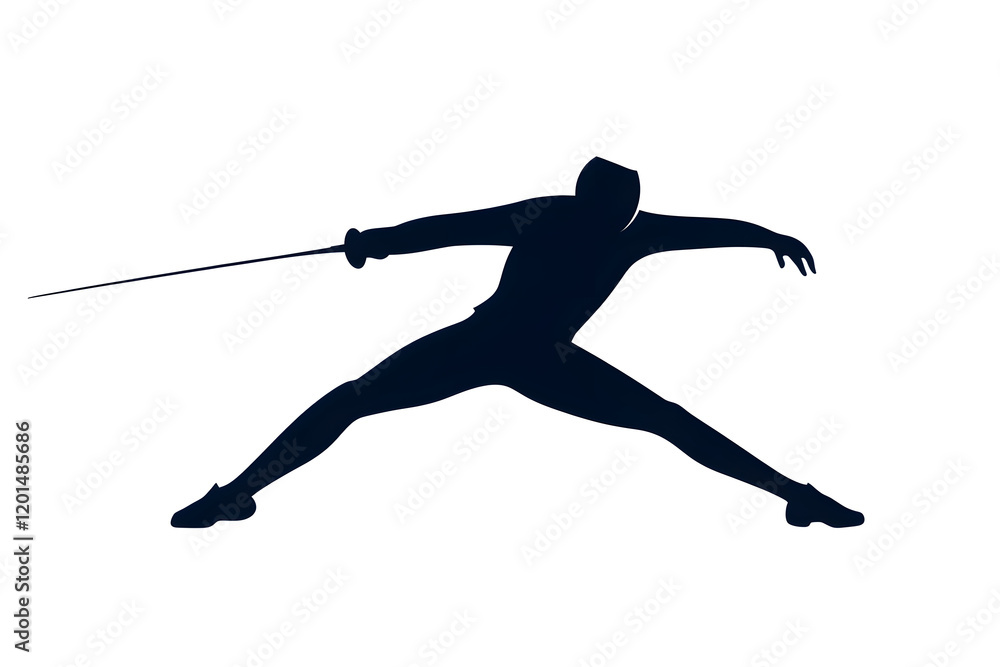 Black silhouette of a fencing sports person. Fencer flat illustration isolated on white background Black silhouette of a fencing sports person. Fencer flat illustration isolated on white background
