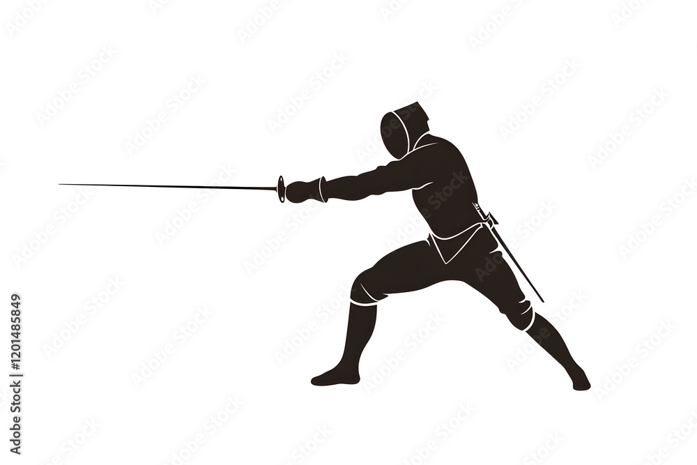 Black silhouette of a fencing sports person. Fencer flat illustration isolated on white background