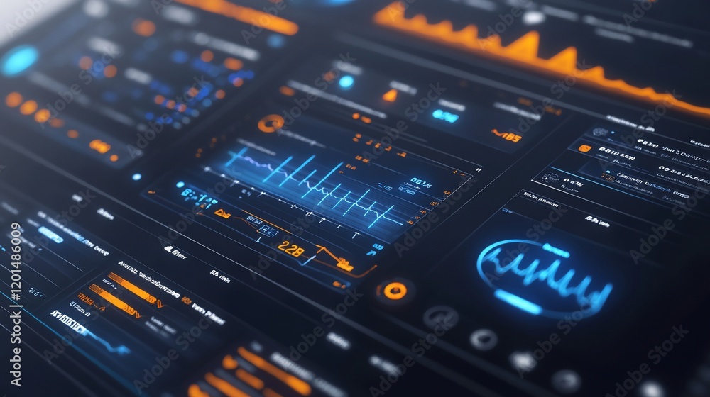 Futuristic digital dashboard with graphs, charts, and data visualizations. Futuristic digital dashboard with graphs, charts, and data visualizations.