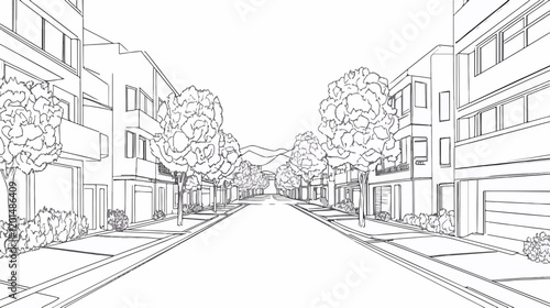 Wallpaper Mural Detailed Residential Street Road Continuous Line Art Flat Vector Graphic Torontodigital.ca