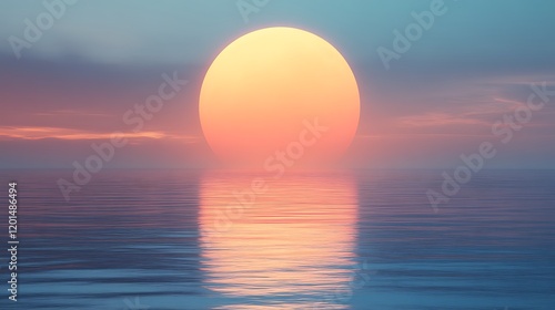 Oval Sunset Over Calm Ocean Waters Reflecting Light