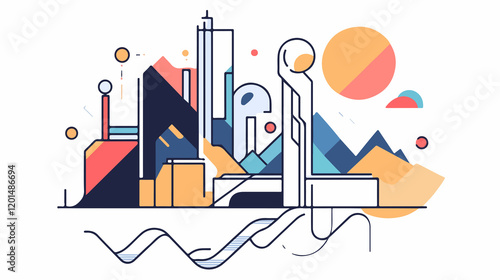 Continuous Line Art of Route Map in Flat Vector Style for Illustrations