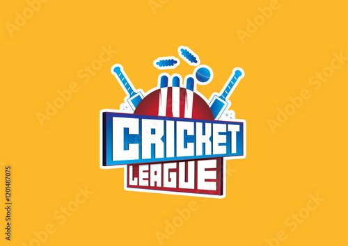 Cricket League Logo Id With Wicket, Bat Ball and with Background