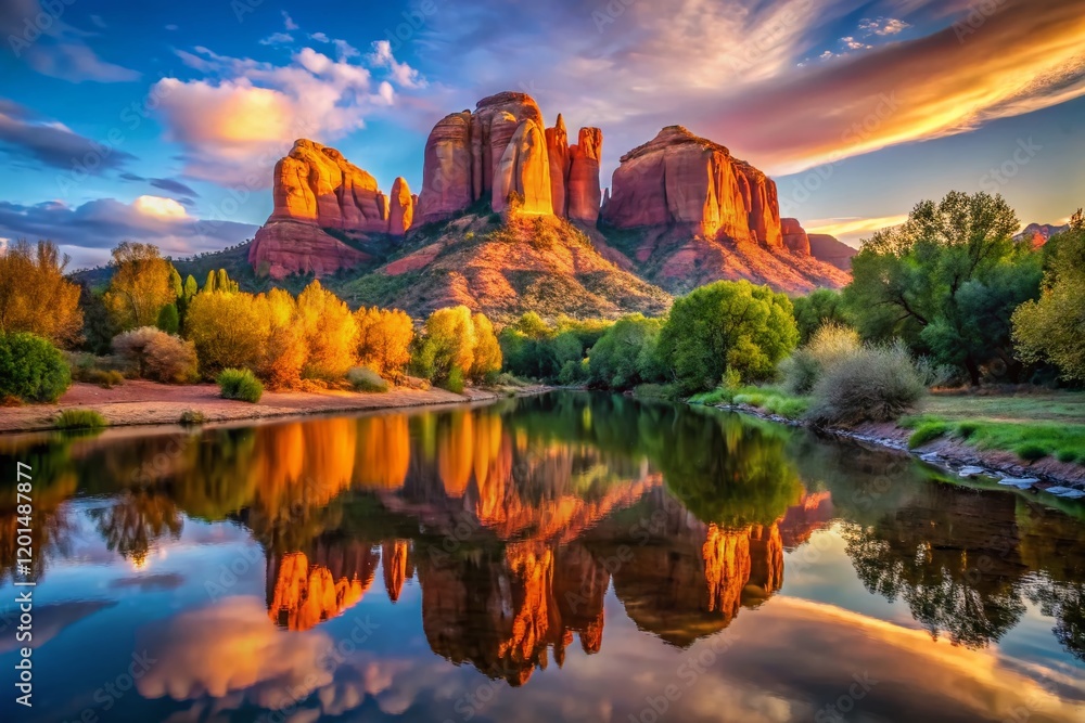Fototapeta premium Sedona Cathedral Rock Reflection - Arizona Landscape Photography