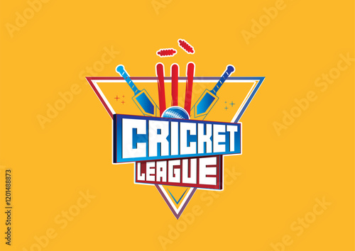 Cricket League Logo Id With Wicket, Bat Ball and with Background