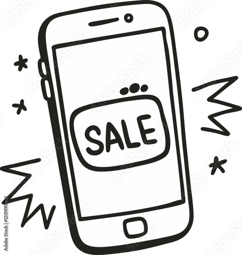 Hand Drawn Smartphone Sale Alert Illustration with Modern Doodle Elements