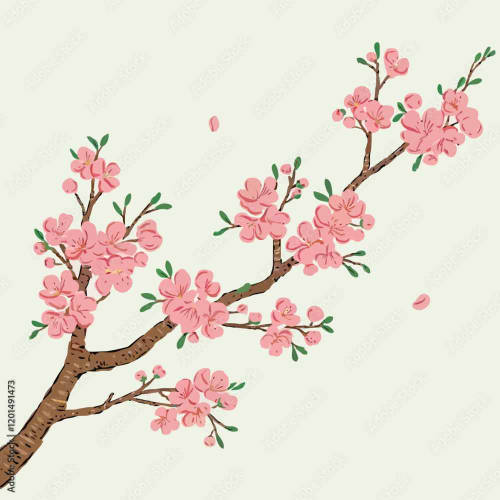 Elegant Tet Peach Blossom Illustration: A Symbol of Vietnamese New Year Elegant Tet Peach Blossom Illustration: A Symbol of Vietnamese New Year
