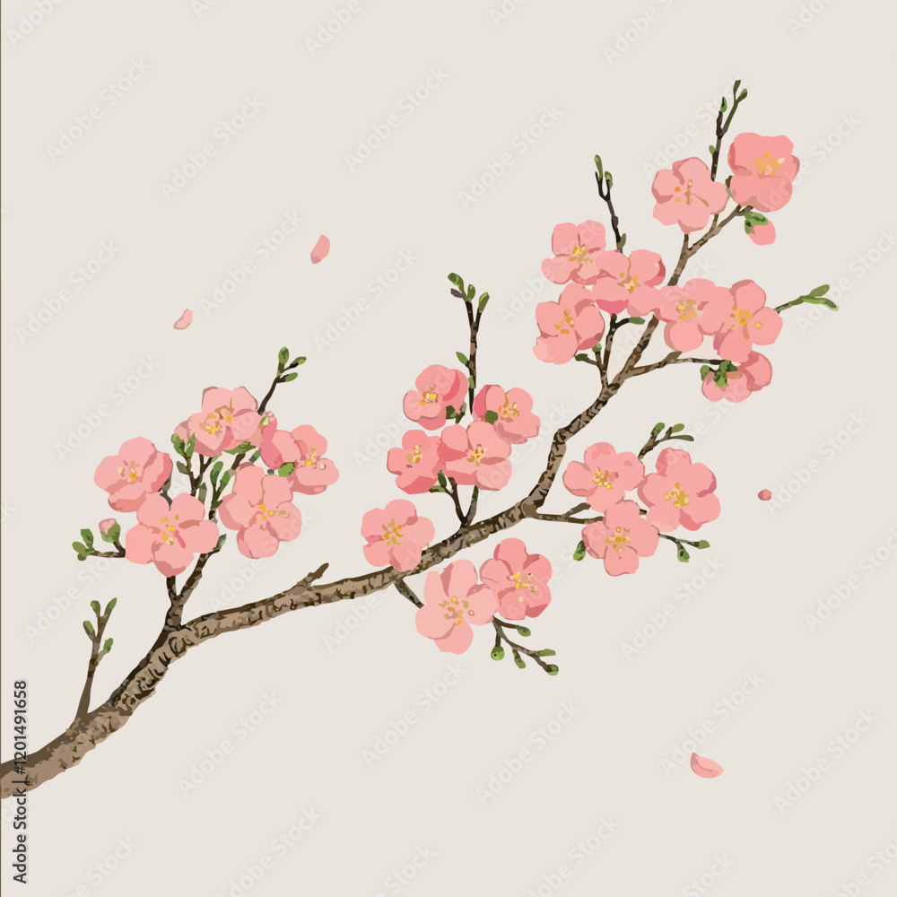 Elegant Tet Peach Blossom Illustration: A Symbol of Vietnamese New Year Elegant Tet Peach Blossom Illustration: A Symbol of Vietnamese New Year