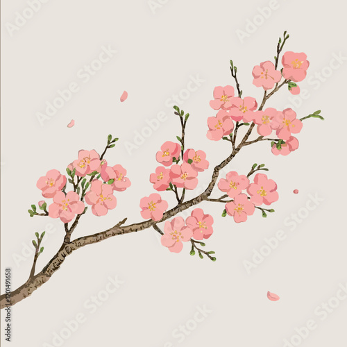 Elegant Tet Peach Blossom Illustration: A Symbol of Vietnamese New Year