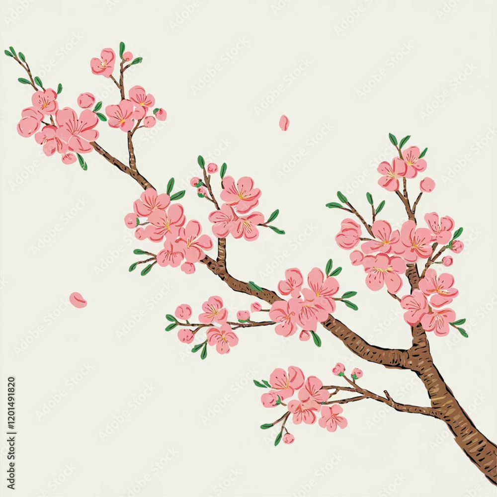 Naklejka premium Elegant Tet Peach Blossom Illustration: A Symbol of Vietnamese New Year