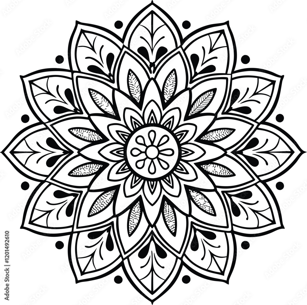 A detailed and intricate mandala design with symmetrical patterns and geometric elements, symbolizing balance and harmony. This versatile design is perfect for digital art, home décor, meditation visu A detailed and intricate mandala design with symmetrical patterns and geometric elements, symbolizing balance and harmony. This versatile design is perfect for digital art, home décor, meditation visu