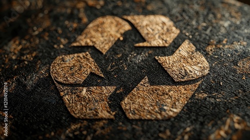 Gold-textured recycling symbol. Environmental awareness, sustainability, circular economy, artistic representation, textured design, eco-friendly concepts. Generative AI