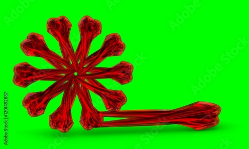 abstract illustration of bones from red glass crystal green screen