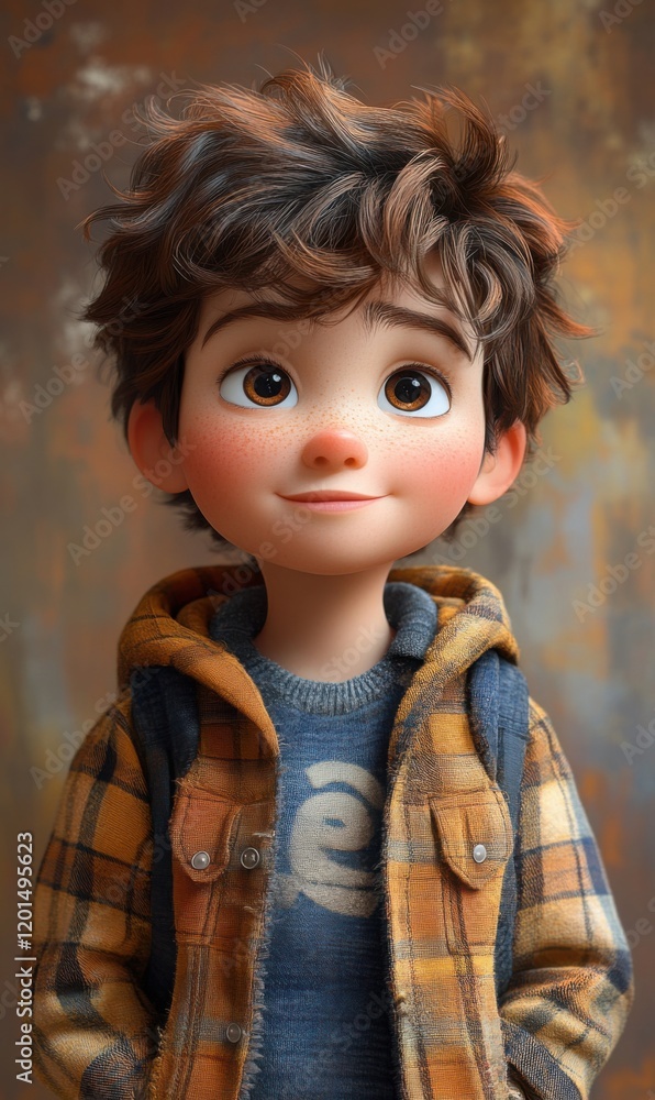 Young boy with curly hair smiling in a relaxed setting Young boy with curly hair smiling in a relaxed setting