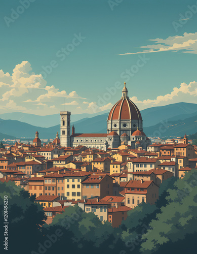 Italy: Modern Poster Illustration Travel Print Decor Gift Paper Canvas Wall Retro Art