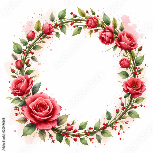 Wallpaper Mural Flower wreath design of red roses and white background for elegant decorations and celebrations Torontodigital.ca