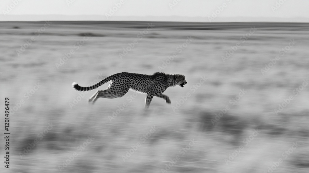 Cheetah running in the savanna, monochrome. Cheetah running in the savanna, monochrome.