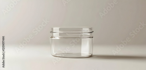 A stylish minimalist packaging with a clear glass jar, ideal for beauty or health product branding. photo