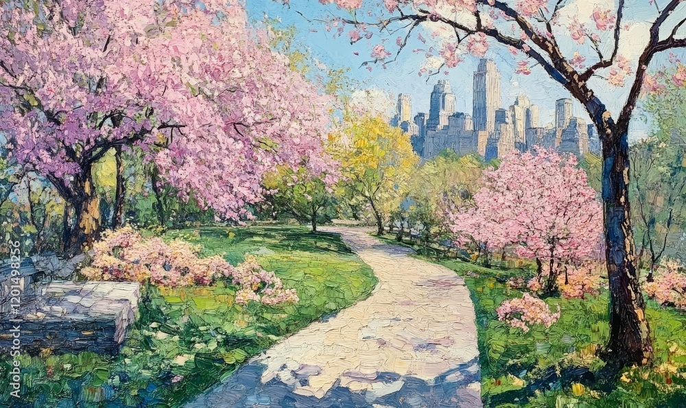 Central Park in spring with flowers and trees Central Park in spring with flowers and trees