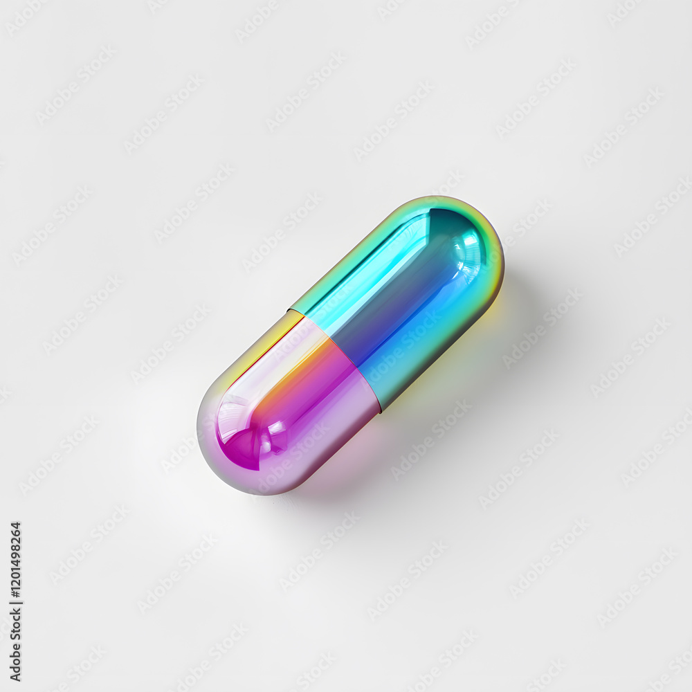 Iridescent pill capsule, isolated on white background Iridescent pill capsule, isolated on white background