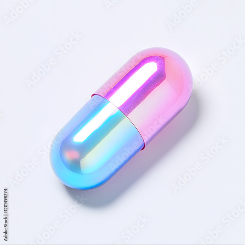 Iridescent pill capsule, isolated on white background photo