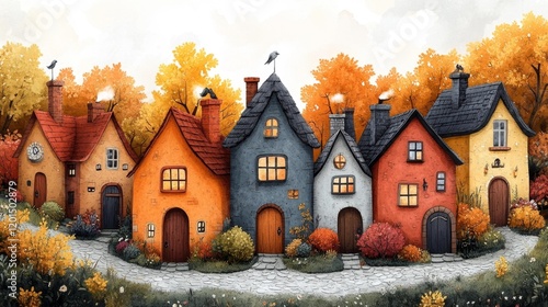 Whimsical Fairy-Tale Village with Colorful Houses. Generative AI