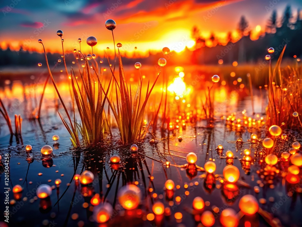 Obraz premium Macro Marsh: Vibrant Light Flares & Colorful Molecular Motion