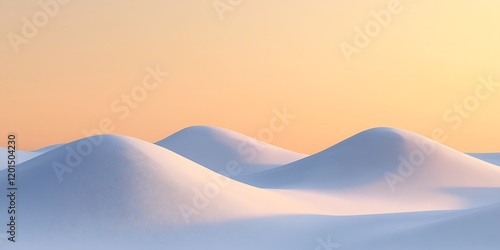 Snowy hilltops against a soft orange winter sky.