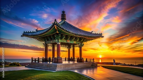 Wallpaper Mural Silhouette of Korean Friendship Bell at Sunset, Angels Gate Park, San Pedro, Los Angeles Torontodigital.ca