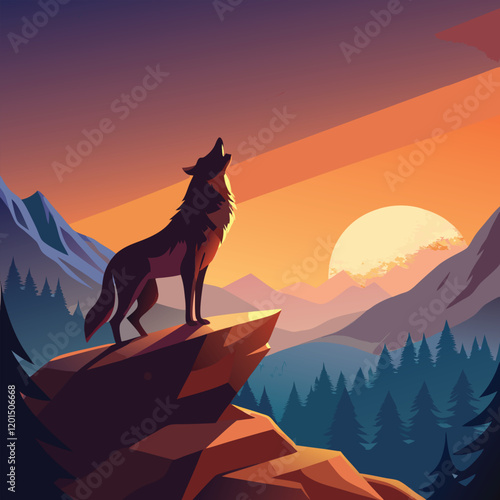 howling wolf standing on a rocky outcrop