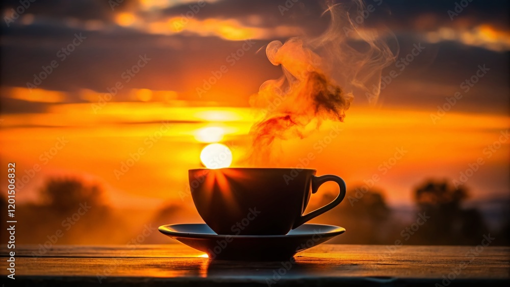 Silhouette of a Cappuccino Cup at Sunset - Warm Coffee Drink Silhouette of a Cappuccino Cup at Sunset - Warm Coffee Drink
