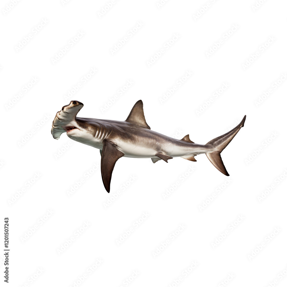 Hammerhead Shark: A majestic hammerhead shark with its distinctive head shape swims gracefully through the clear blue water. Hammerhead Shark: A majestic hammerhead shark with its distinctive head shape swims gracefully through the clear blue water.