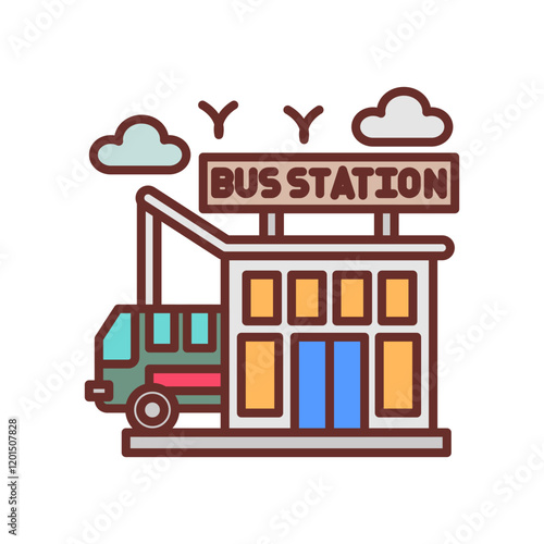 Bus Station Filled Icons , Vector illustration