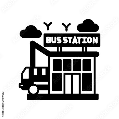 Bus Station Glyph Icon, Vector illustration