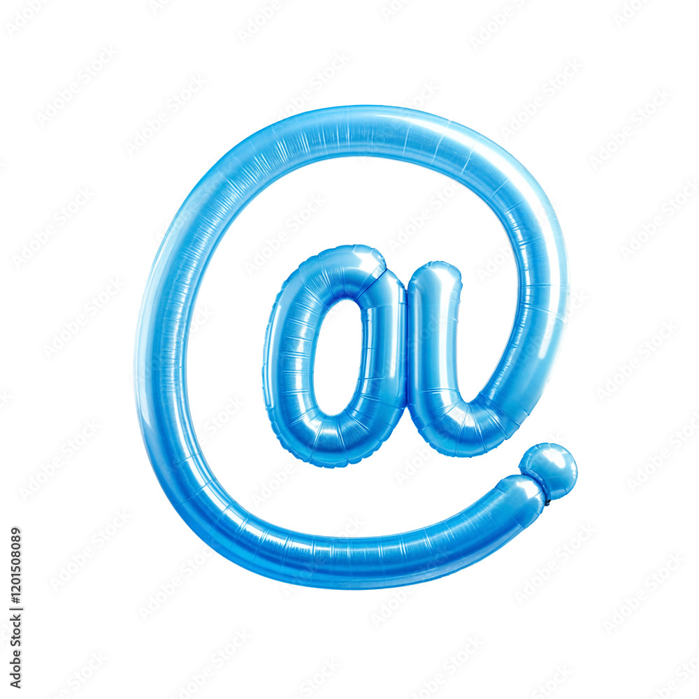The at sign is shaped from a blue balloon, inflated and twisted with a shiny surface that reflects light. Its clean, festive design is perfect for parties or decorative use. The at sign is shaped from a blue balloon, inflated and twisted with a shiny surface that reflects light. Its clean, festive design is perfect for parties or decorative use.