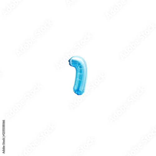 The apostrophes is shaped from a blue balloon, inflated and twisted with a shiny surface that reflects light. Its clean, festive design is perfect for parties or decorative use. photo