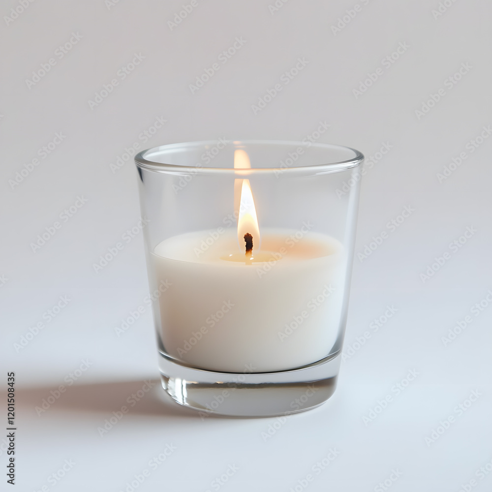Burning candle in glass holder mockup isolated on white background Burning candle in glass holder mockup isolated on white background