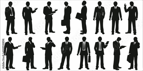 Set of silhouettes of business people in different styles of design on white background