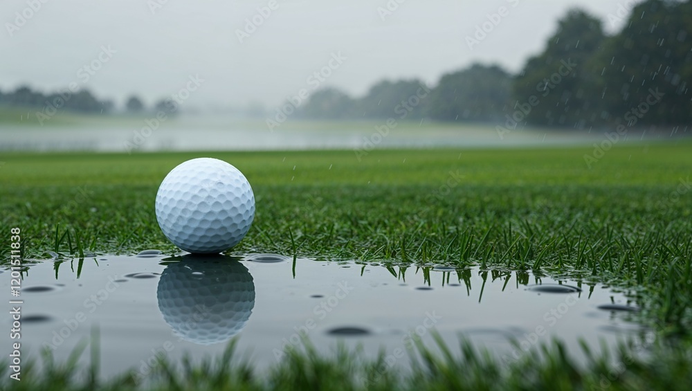 White golf balls traverse from tee to green on a sunny summer course, a classic sport of leisure and competition White golf balls traverse from tee to green on a sunny summer course, a classic sport of leisure and competition