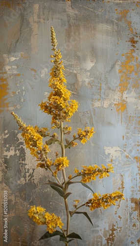 Intricate goldenrod flower petals against a soft textured background showcasing nature s elegance photo