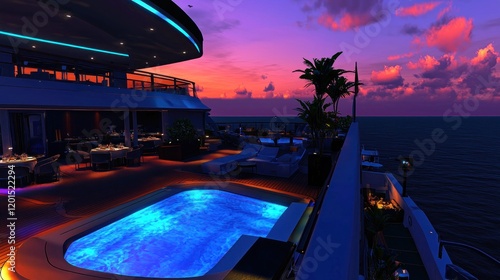 Luxury yacht sunset pool deck ocean cruise photo