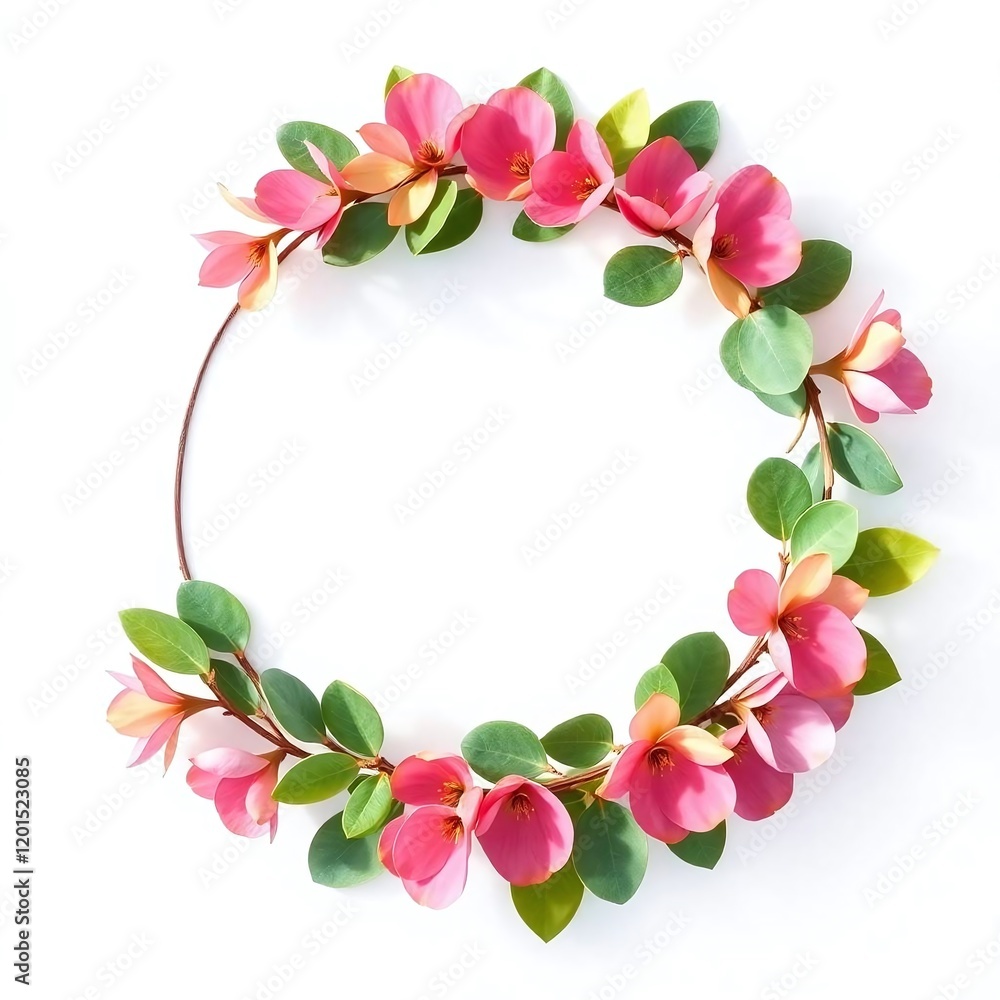 An eucalyptus leaf wreath on a white studio background. An eucalyptus leaf wreath on a white studio background.