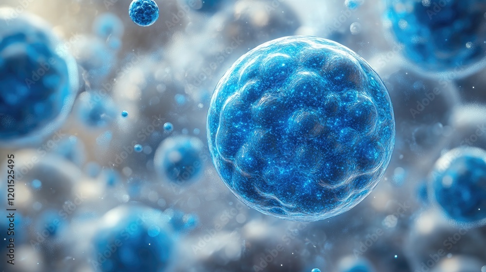 Close-up view of microscopic blue cells showcasing intricate details in a scientific environment Close-up view of microscopic blue cells showcasing intricate details in a scientific environment