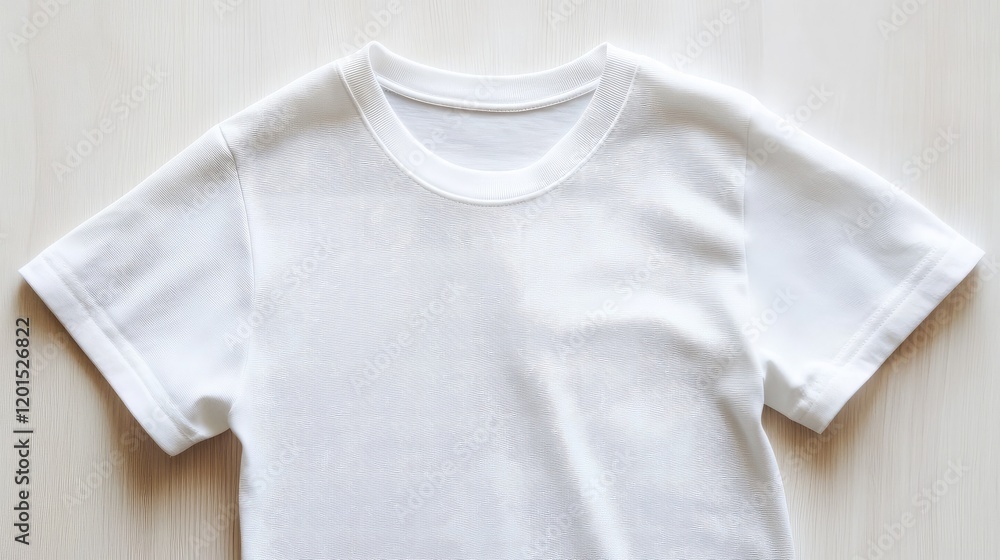 A close-up of soft cotton fabric on a plain white t-shirt, showing its texture A close-up of soft cotton fabric on a plain white t-shirt, showing its texture